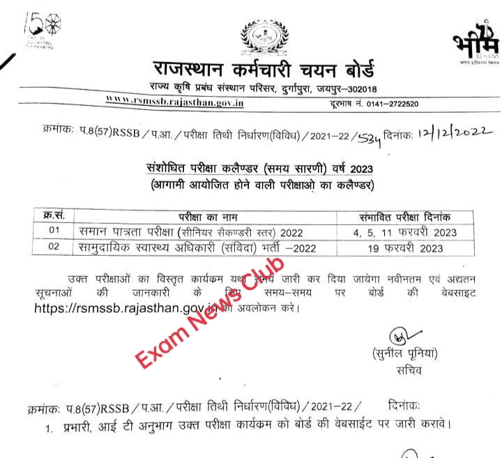 Rajasthan CET Senior Sec Level Exam Date 2023