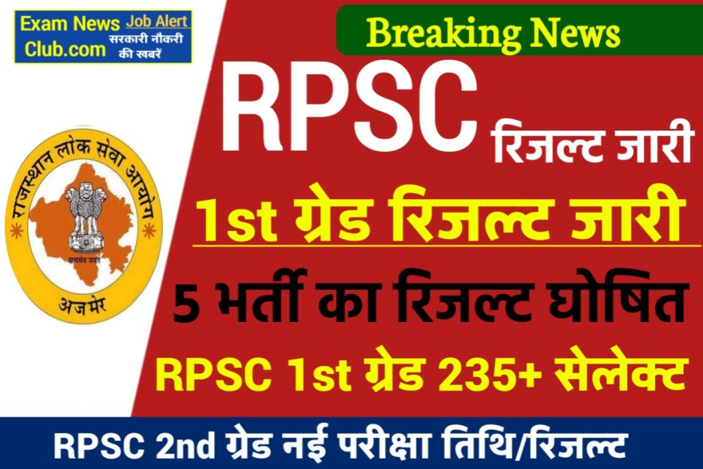 RPSC Result 2022 Rpsc 1st Grade Result