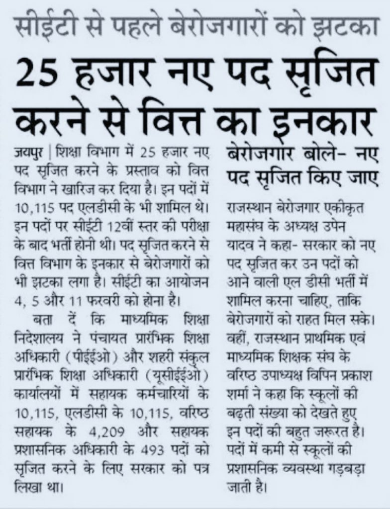 Rajasthan LDC Bharti 2023 CET 12th Level