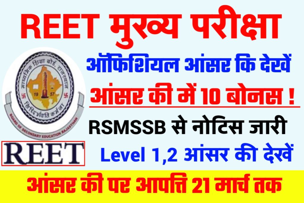 Reet Main Official Answer Key2023 Out