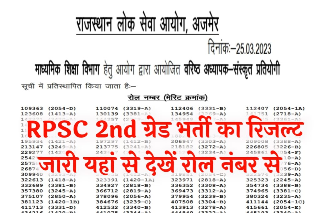 RPSC 2nd Grade Result Sanskrit Edu 2016